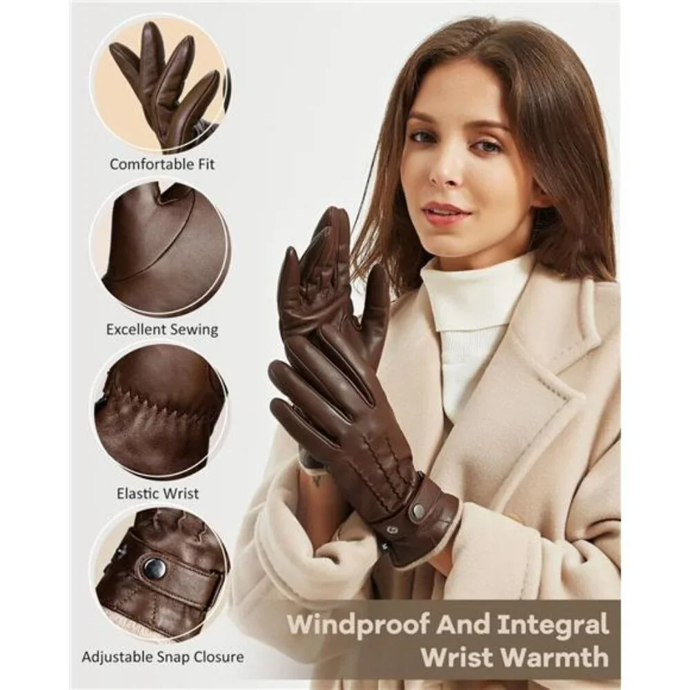 Women's Leather Gloves Full Hand Touchscreen Winter Gloves